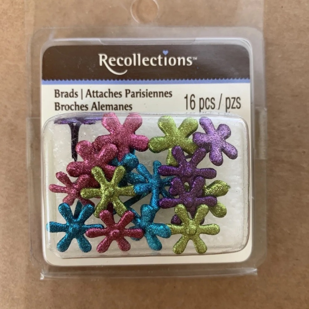 NIP Recollections Glittery Flower Shaped Brads Scrapbook Craft Card Making